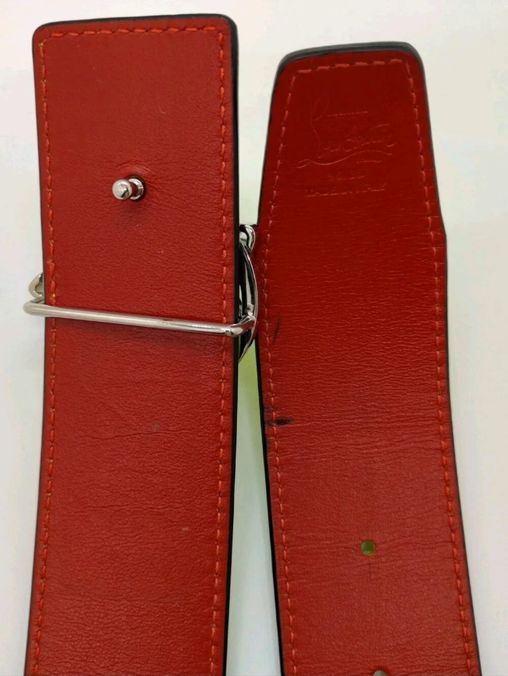 Christian Louboutin Red/Yellow Leather Belt Strap with Embossed Logo